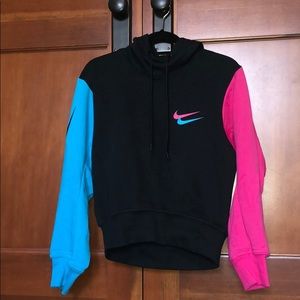 Women’s retro blue and pink hoodie sweatshirt